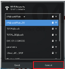 WiFi network list with the Connect button highlighted