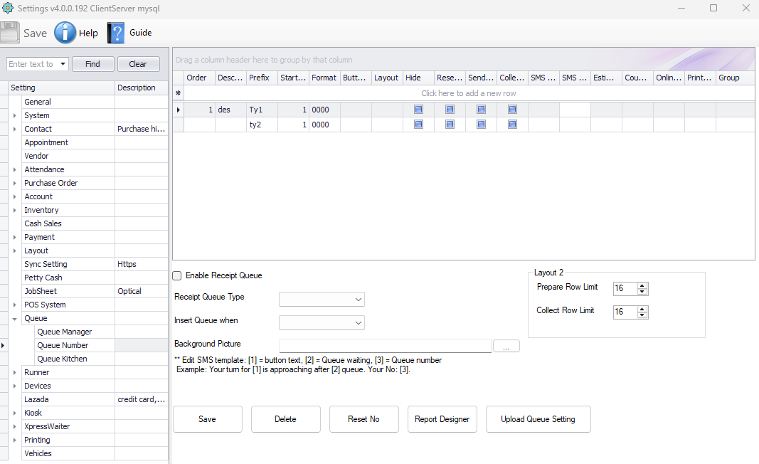 Queue ticket type button settings in the BMO Windows Queue Manager
