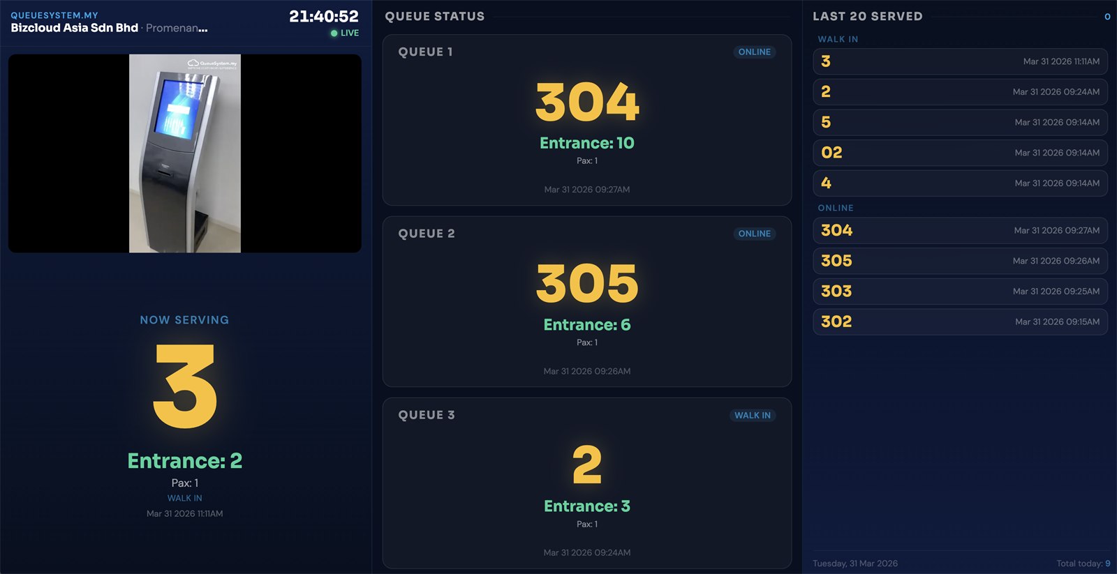 Cloud QMS TV display showing the number being served